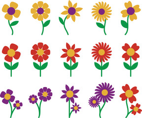 Colorful Flat Flower Vector Set