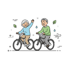Elderly Couple Cycling Together
