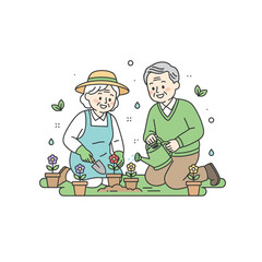 Elderly Couple Gardening