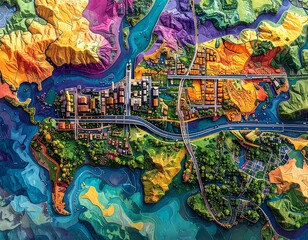 Fototapeta premium Colorful, textured map of a city