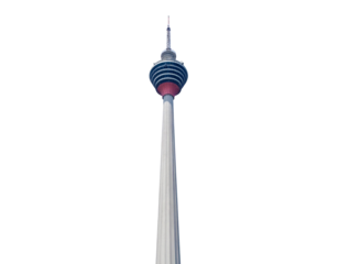 Kuala Lumpur Tower isolated on a clean white background. Famous Malaysian landmark.