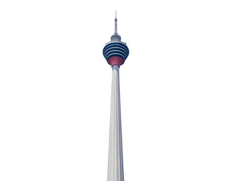 Kuala Lumpur Tower isolated on a clean white background. Famous Malaysian landmark.