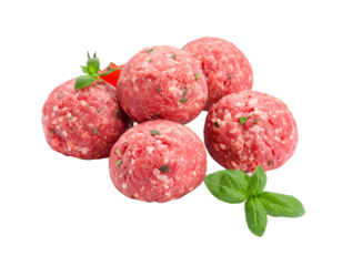 Raw meatball isolated on a pristine white background. Uncooked ground meat ball.