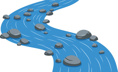 Flowing river water stream with rocks and white lines vector