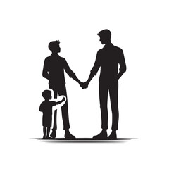 Silhouette of father and son holding hands, family love and relationship vector illustration
