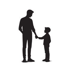 Silhouette of father and son holding hands, family love and relationship vector illustration