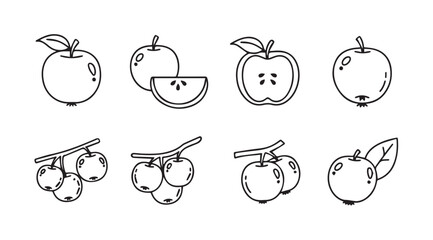 Collection of hand drawn apple illustrations in a distinctive silhouette style