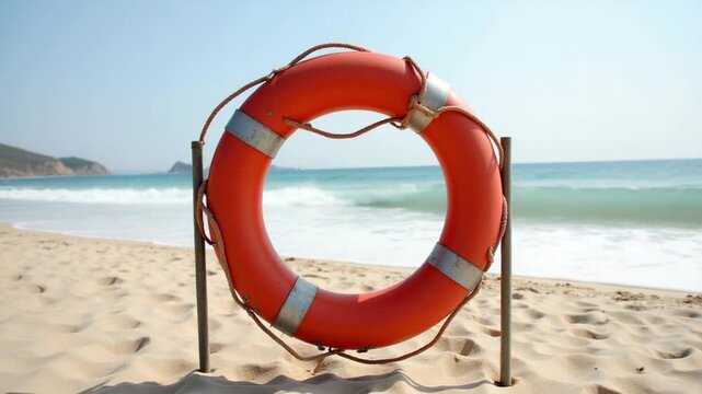 life ring buoy in desert beach