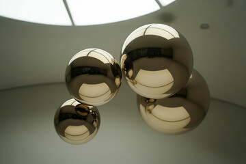 Gleaming spheres reflecting light metallic reflective