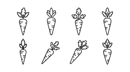 Collection of simple hand drawn carrot silhouettes in outline style