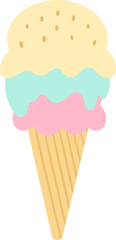 cute waffle scoop ice cream cone sweet dessert vector cartoon illustration