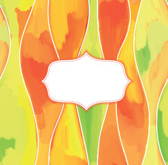 Abstract pattern with hand drawn white vertical waves in orange, yellow, green colors with banner