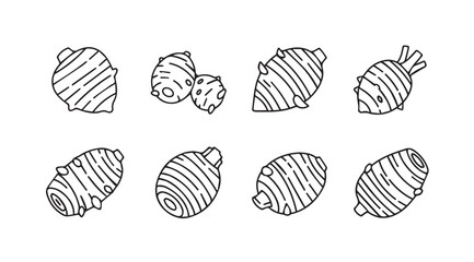 Collection of hand drawn ginger root silhouettes with textured lines