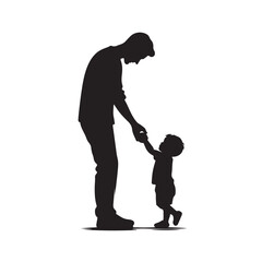 Silhouette of father and son holding hands, family love and relationship vector illustration
