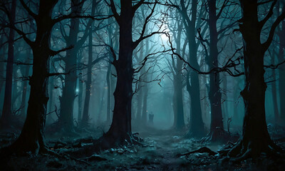 Halloween Illustration Dark Enchanted Forest Spooky Man Background