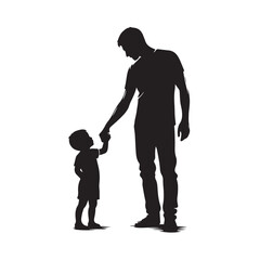 Silhouette of father and son holding hands, family love and relationship vector illustration