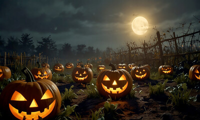 Halloween Illustration Spooky Pumpkin Party Glowing Jack-o-Lantern