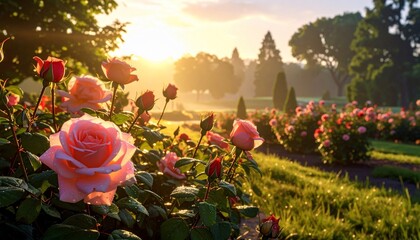 Sunrise in a Rose Garden: A Serene Morning