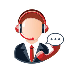 Faceless professional wearing headset and suit holds speech bubble suggesting a silent conversation