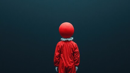 Figure in red suit with balloon head