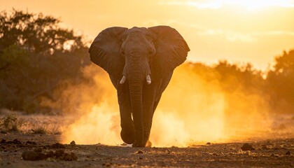 Majestic African Elephant at Sunset