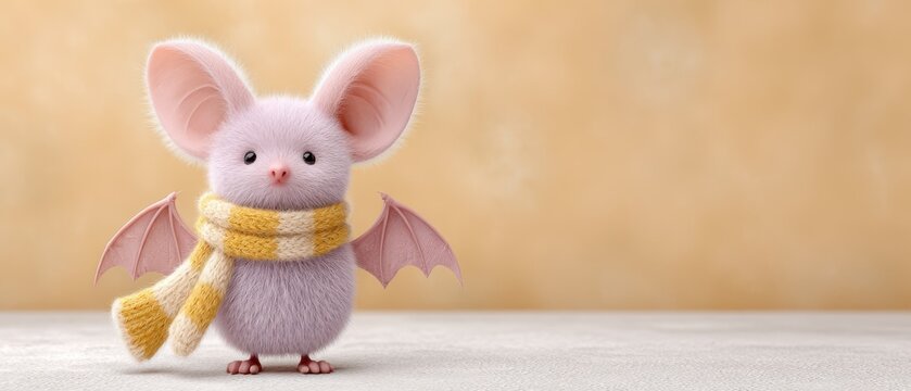 Cute Cartoon Bat Character Wearing Scarf on Soft Background