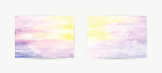 Set of Cloudy Sky Watercolor Background with Hand-Painted Texture for Design and Decoration