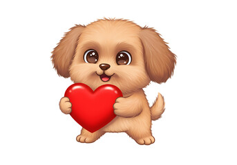 Cute Puppy Holding a Heart Valentines Day Pet Illustration isolated on transparent background