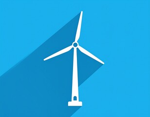 Stylish Wind Turbine Graphic Icon on Blue Background, Renewable Energy