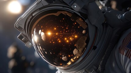 American Astronaut Amidst celestial objects in the vast expanse of cosmic space