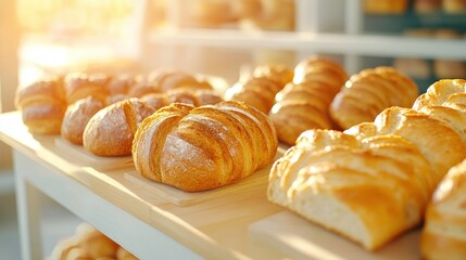 Fresh bread display on shelf