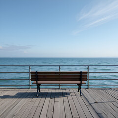 Unoccupied bench offers serene ocean view on pier