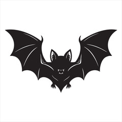 Silhouette of a black bat with wide wings spread for halloween and spooky themes