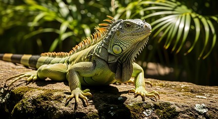 Green Iguana on a Log.