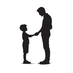 Silhouette of father and son holding hands, family love and relationship vector illustration