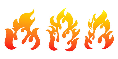 Hand drawn of Fire flame symbol on set. isolated on white background. doodle design element