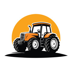 Orange tractor on a black shadow against a full moon background shines brightly