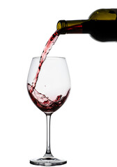 A stream of red wine is being poured into a clear glass captures a moment of elegance and is ideal for beverage, celebration, or restaurant-related designs 