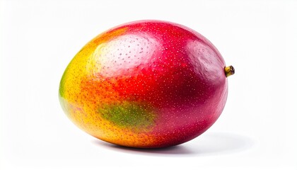 Single ripe mango with multicolor skin on white background