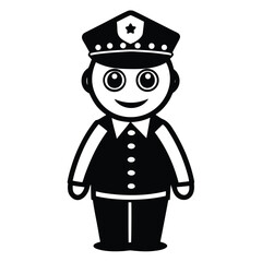 Cheerful cartoon officer standing with happy face and wearing police uniform