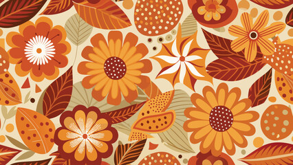 Fototapeta premium Autumnal floral pattern with warm earthy tones leaves flowers