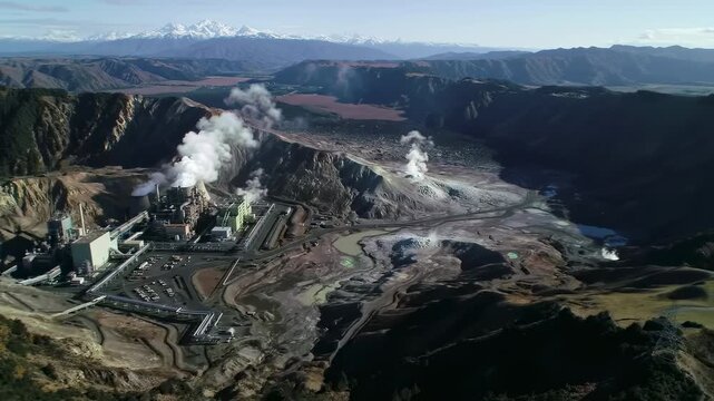 Geothermal Power Plant Landscape Aerial View