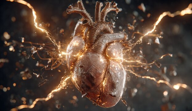 A shattered heart explodes in a burst of energy