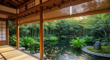Fototapeta premium Japanese Zen Garden with Koi Pond