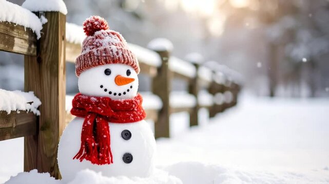 Smiling snowman winter scene