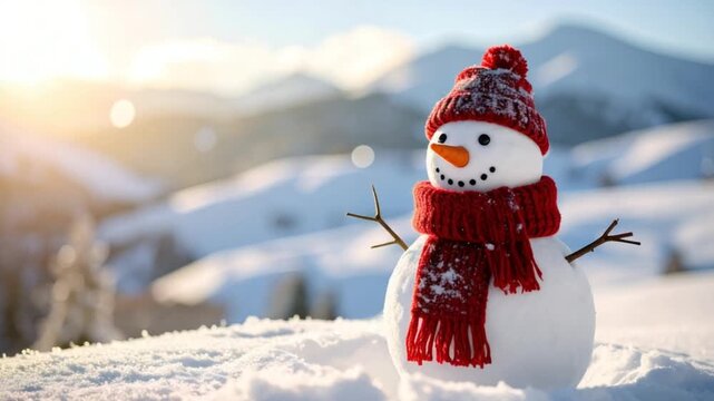 Smiling snowman winter scene