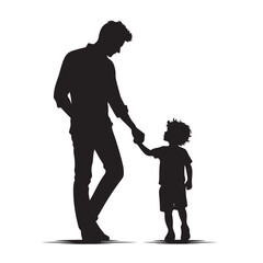 Silhouette of father and son holding hands, family love and relationship vector illustration