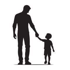 Silhouette of father and son holding hands, family love and relationship vector illustration