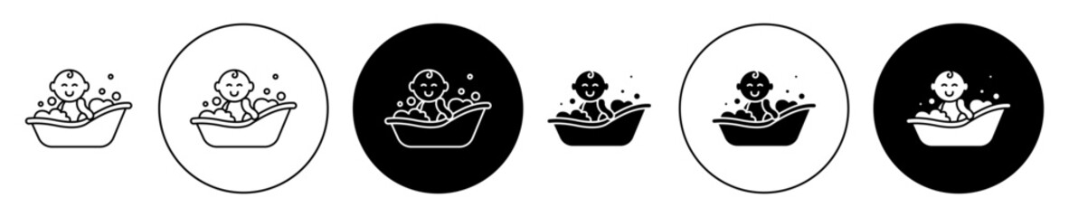 baby bath on bathtub Iconss collection in black filled and stroke line style