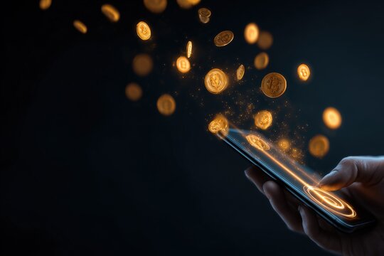 Smartphone displaying digital gold coins
